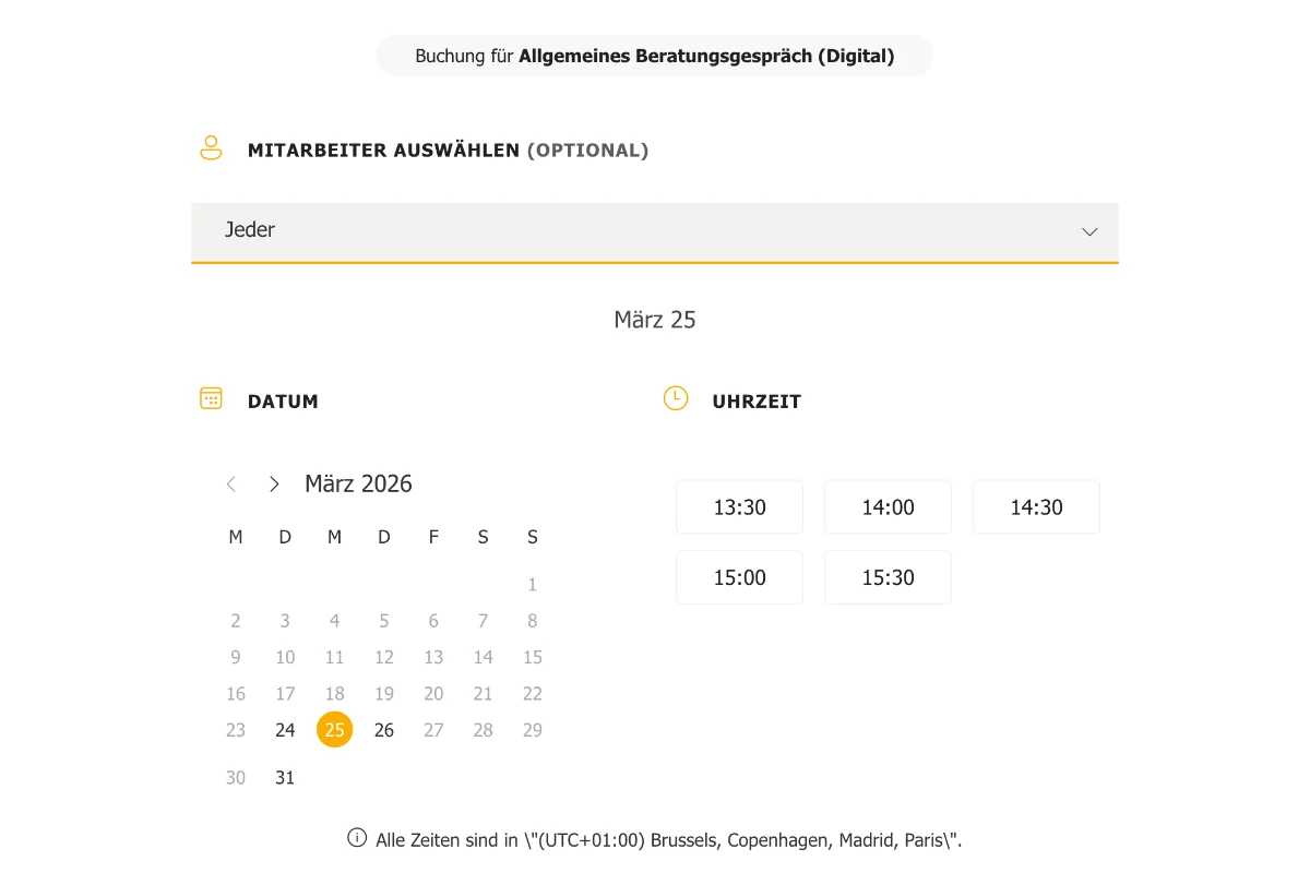 Gesprächspartner auswählen und Termin aussuchen