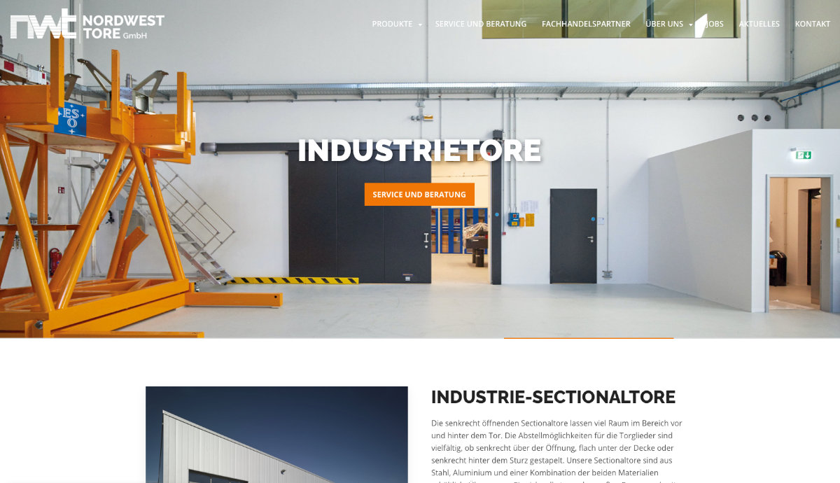 Website Nordwest Tore | Unterseite Industrietore
